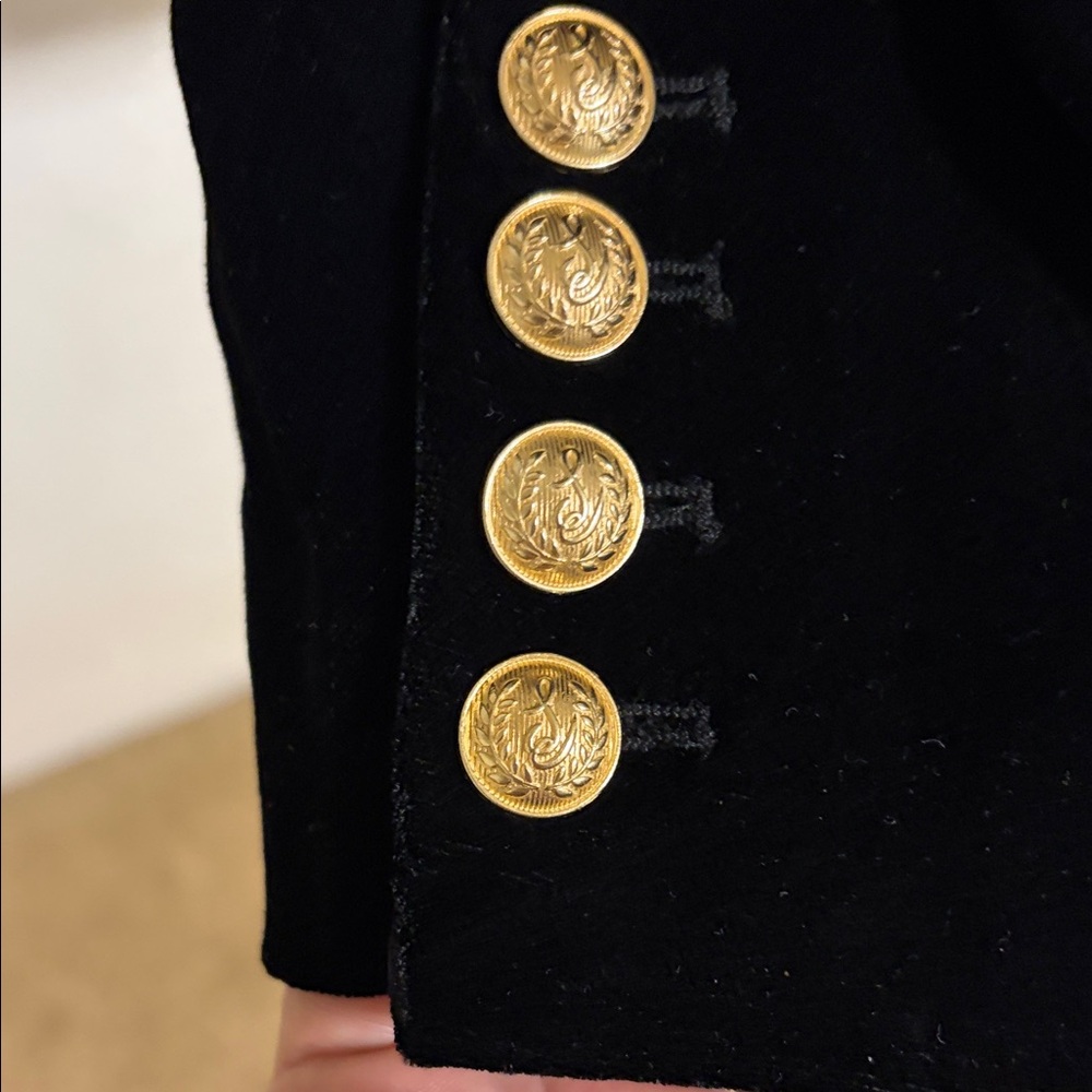 Sam Edelman Black Velvet Double-Breasted Blazer with Gold Buttons - Picture 4 of 11